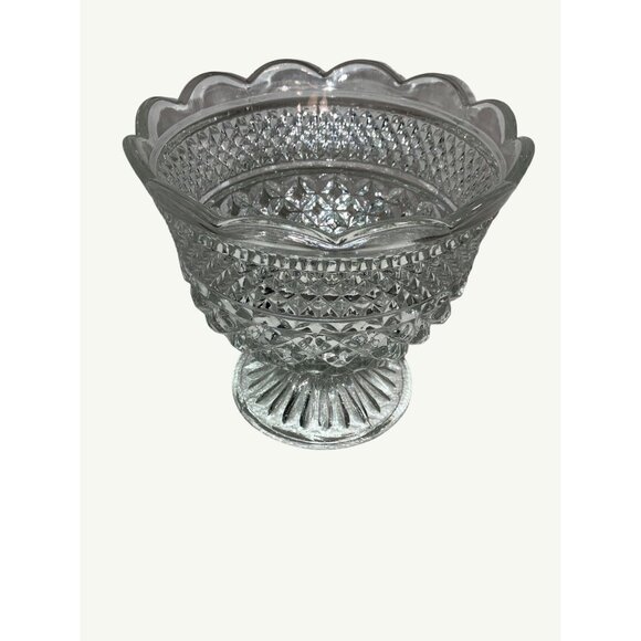 Clear Cut Glass Pedestal Bowl 8" across 7" Tall, Scalloped Edge Vintage - Picture 3 of 14